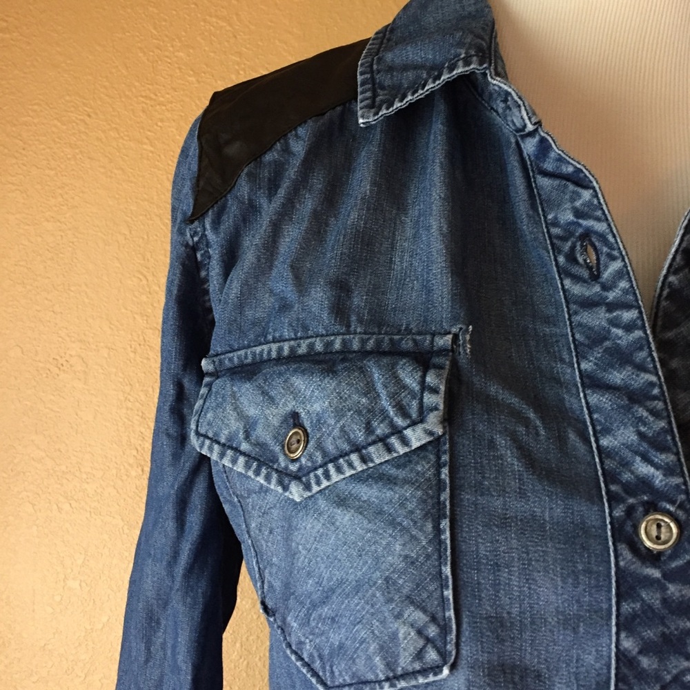 Rails Ashlyn Chambray Button Down Leather Shoulder